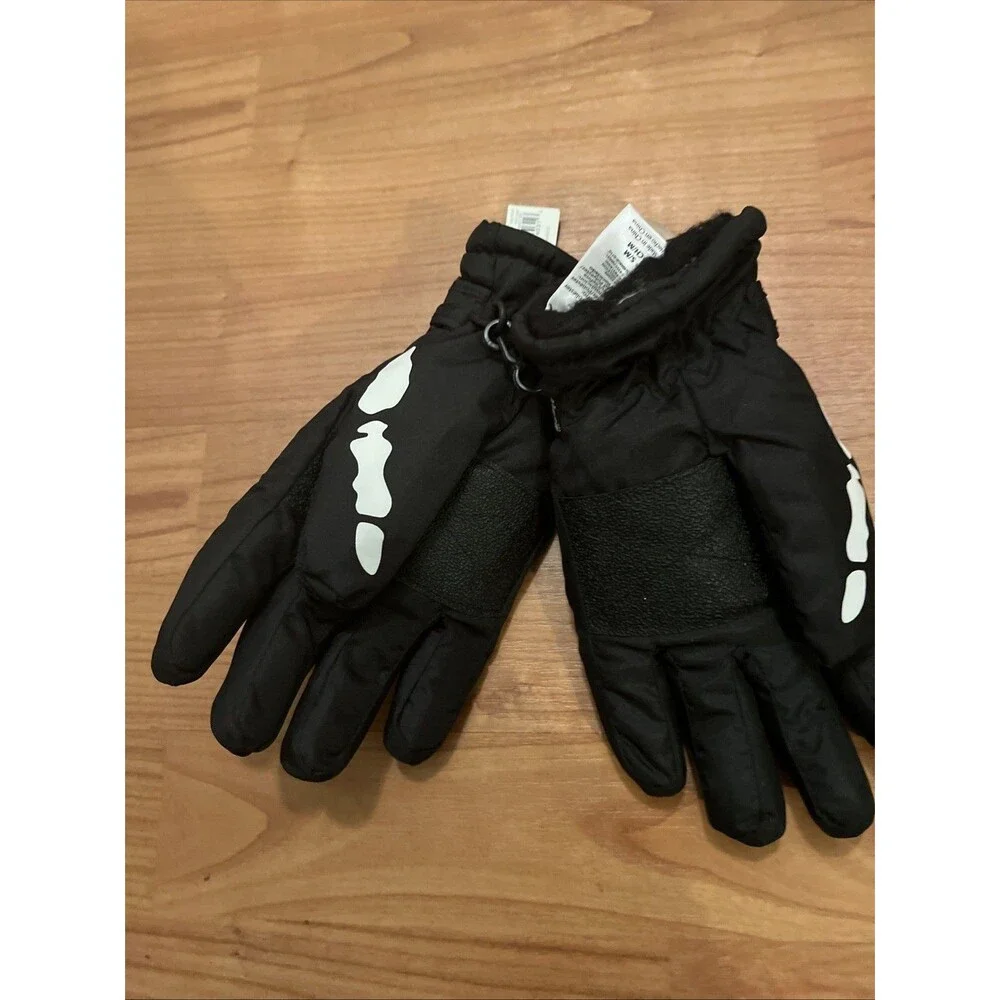 Faded Glory Thinsulate Gloves Skeleton Print Kids S/M Black White